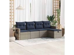 Vidaxl 5 Pcs Conjunto Sofás de Jardim C/ Almofadões Vime Pe Cinzento