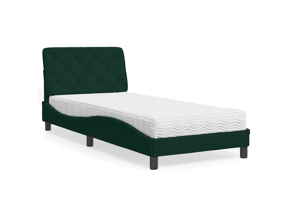 Vidaxl Cama Com Colchão 80x200 Cm Veludo Verde-escuro