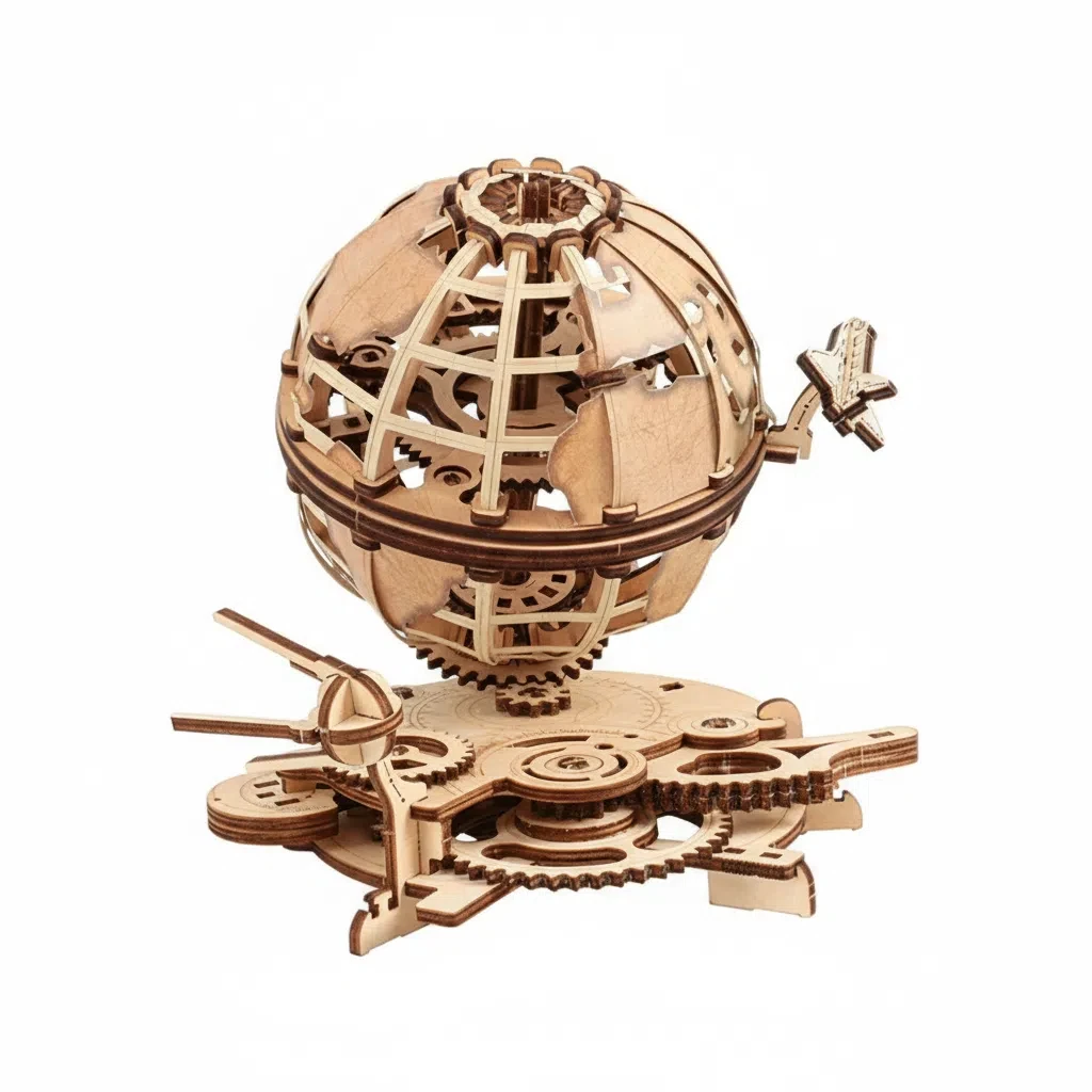 Globo Terrestre 3d de Madeira Modelo de Globo Giratório com Engrenagens Mecânicas MDUG