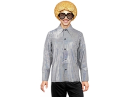 Camisa discoteca masculina prateada Bling