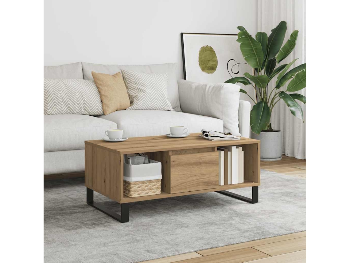 Vidaxl Mesa De Centro 90x50x36,5cm Deriv. Madeira Carvalho Artisiano