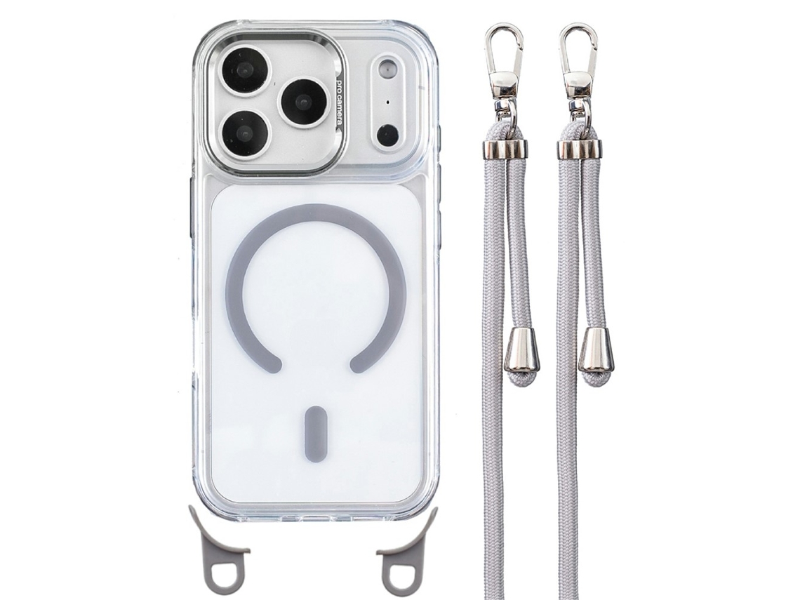 Capa Para Iphone 17 Pro Max Transparente Com Cordão E Cantos Destacáveis - Cinza - Eifson