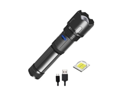 Lanterna Led Recarregável Super Brilhante 10000 de Alto Lúmen Tática Bolso com Usb Ipx4 Resistente À Água Zoom Preto Bisbisous VIGA EUROPE