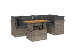 Conjunto de 6 Sofás de Jardim com Almofadões Vime Cinzento MAISON EXCLUSIVE (80x200 cm)