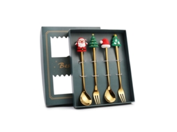 Conjunto De 4 Talheres De Natal Em Aço Inox Com Decoração De Árvores E Papai Noel Da Laxiscreed