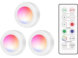 Luzes De Led Rgb Em Formato Disco Para Armários, Com Controle Remoto