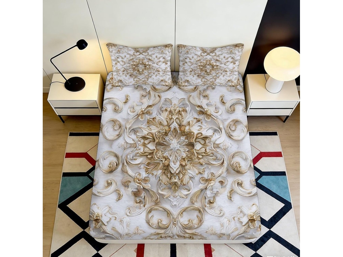 Conjunto de Cama com Estampa em Relevo 3d T Microfibra Fronha 200x25cm
