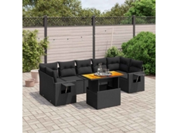 Vidaxl 8 Pcs Conjunto Sofás De Jardim Com Almofadões Vime Pe Preto