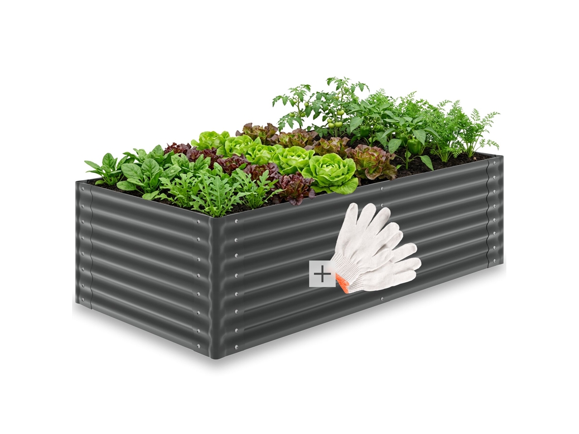 Tectake, Canteiro Elevado, Aço Galvanizado, 200x100x62cm, 1200l, Base Aberta, Ergonómico, Horta, Jardim, Cultivo, Antracite