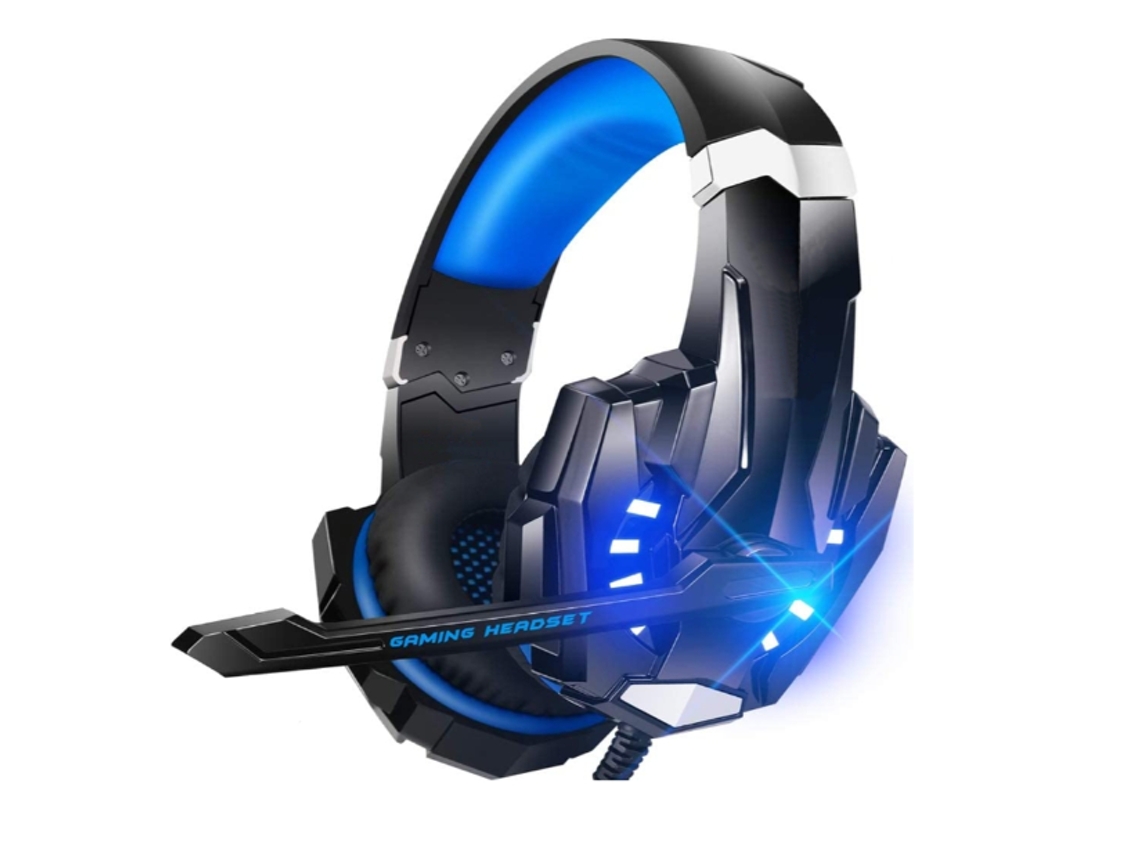 Fone de Ouvido Estéreo para Jogos para Ps4 Pc Xbox One Ps5 Controller, Fones de Ouvido com Cancelamento de Ruído com Microfone, Luz Led, Azul JIAPEI