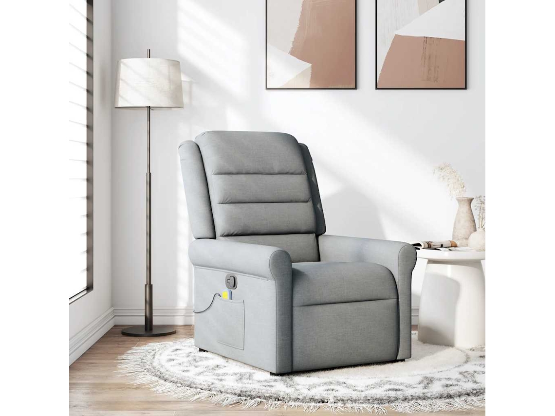 Vidaxl Poltrona De Massagens Reclinável Tecido Cinzento-claro