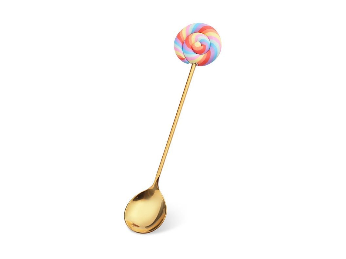 2026 cucharas para Postres Cartoon Creativas de Acero Inoxidable, 6 Piezas Lollipop Dorado Colorido