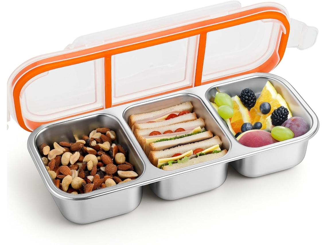 Lancheira De Aço Inoxidável Com 3 Compartimentos, Recipiente Para Lanches À Prova De Vazamentos, Trabalho Ou Piquenique, Reutilizável