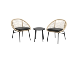 Conjunto Rattan 3 Peças Mesa 2 Cadeiras Almofadas Amarelo VELTRIX