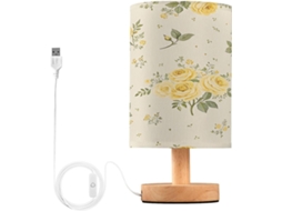 Abajur De Cabeceira Floral Amarelo Para Quarto, Com Portas De Carregamento Usb C, Luminária De Mesa Cabeceira, Luminária