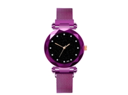 Relógio de pulso masculino casual e moderno com pulseira redonda de malha e movimento de quartzo (roxo)