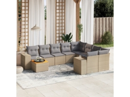 Vidaxl 10 Pcs Conjunto De Sofás P/ Jardim Com Almofadões Vime Pe Bege