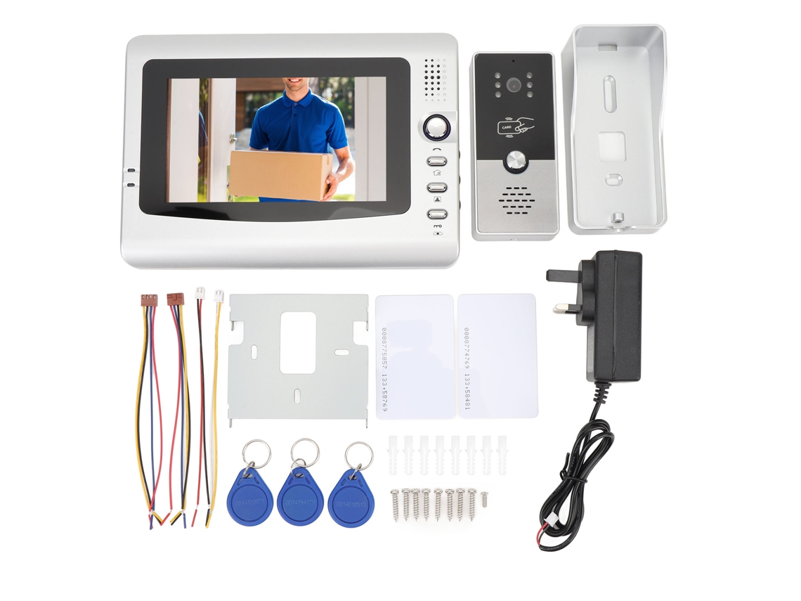Sistema Interfone Campainha Vídeo 7 Polegadas Hd Uk Preto Prata