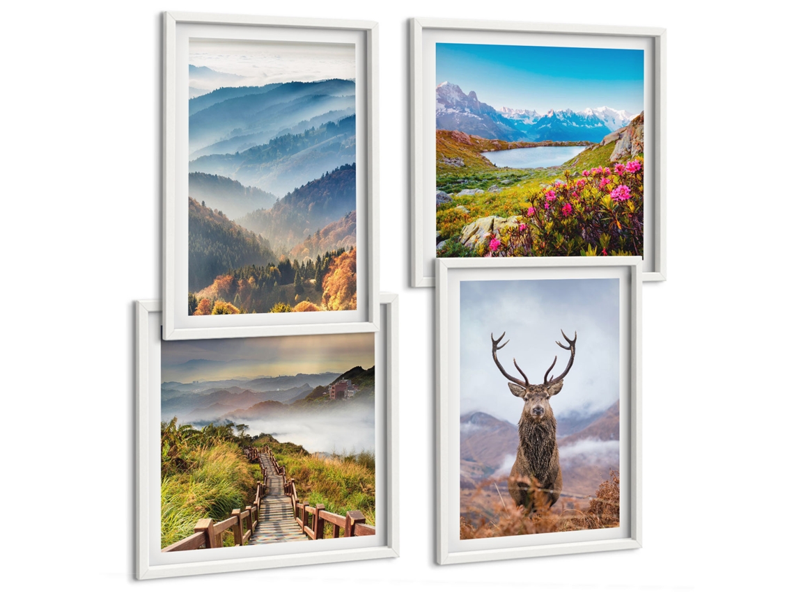 Composição De Quadros Paisagens De Montanhas E Florestas Selvagens Espelharte (4 Peças)