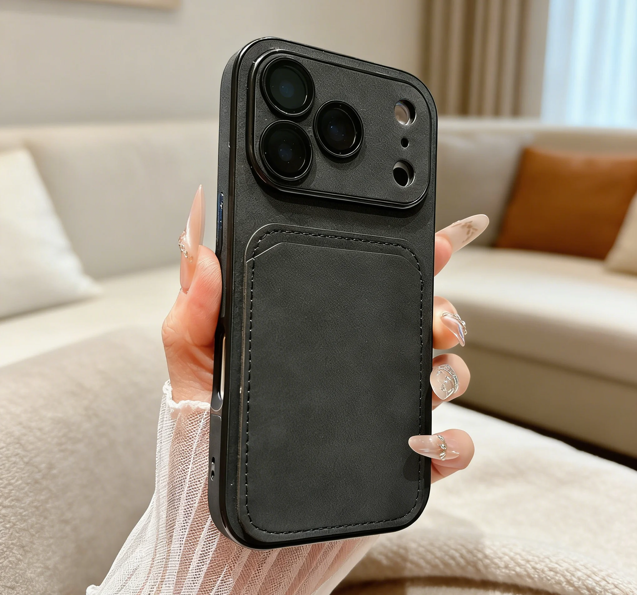 Capa Para Iphone 16 Plus Preta Com Proteção Para Lente De Vidro Fosco.