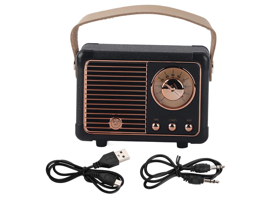 Mini Altavoz Bluetooth Portátil Retro Con Subwoofer Y Radio Negro