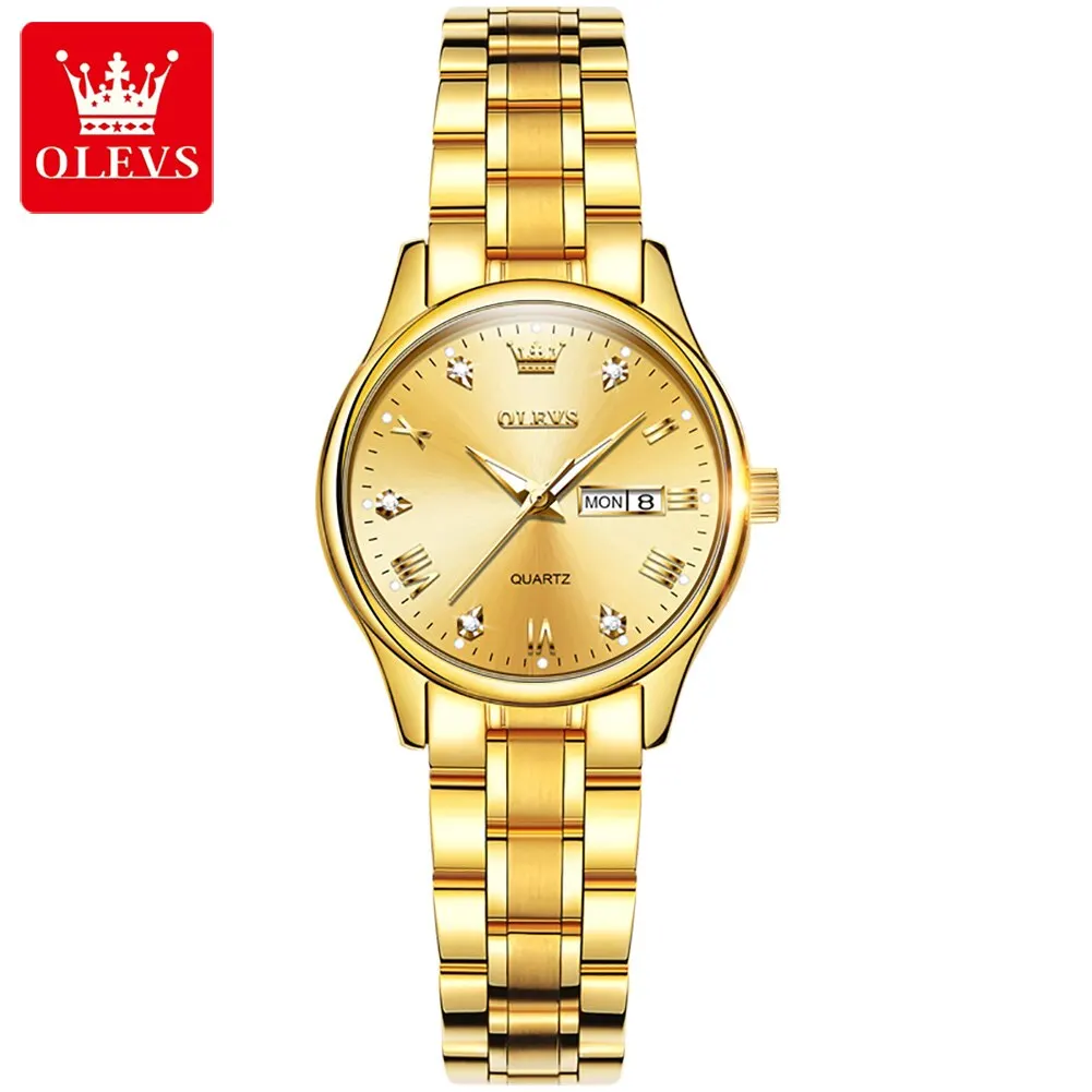 Relógio Feminino de Luxo MDUG À Prova D'água em Aço Inoxidável com Mecanismo de Quartzo (dourado)