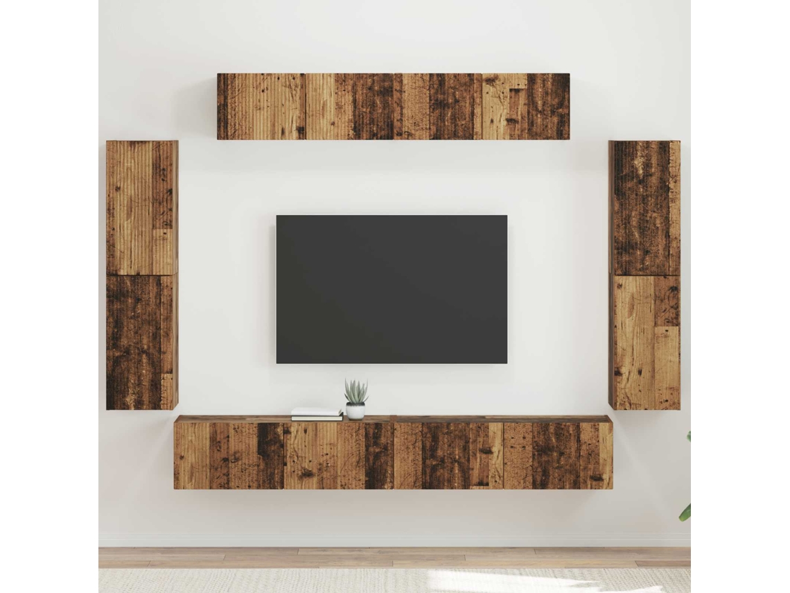 Vidaxl Gabinete Para Tv 8 Unid. Madeira Antiga