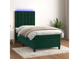 Vidaxl Cama Box Spring C/ Colchão/led 100x200 Cm Veludo Verde-escuro
