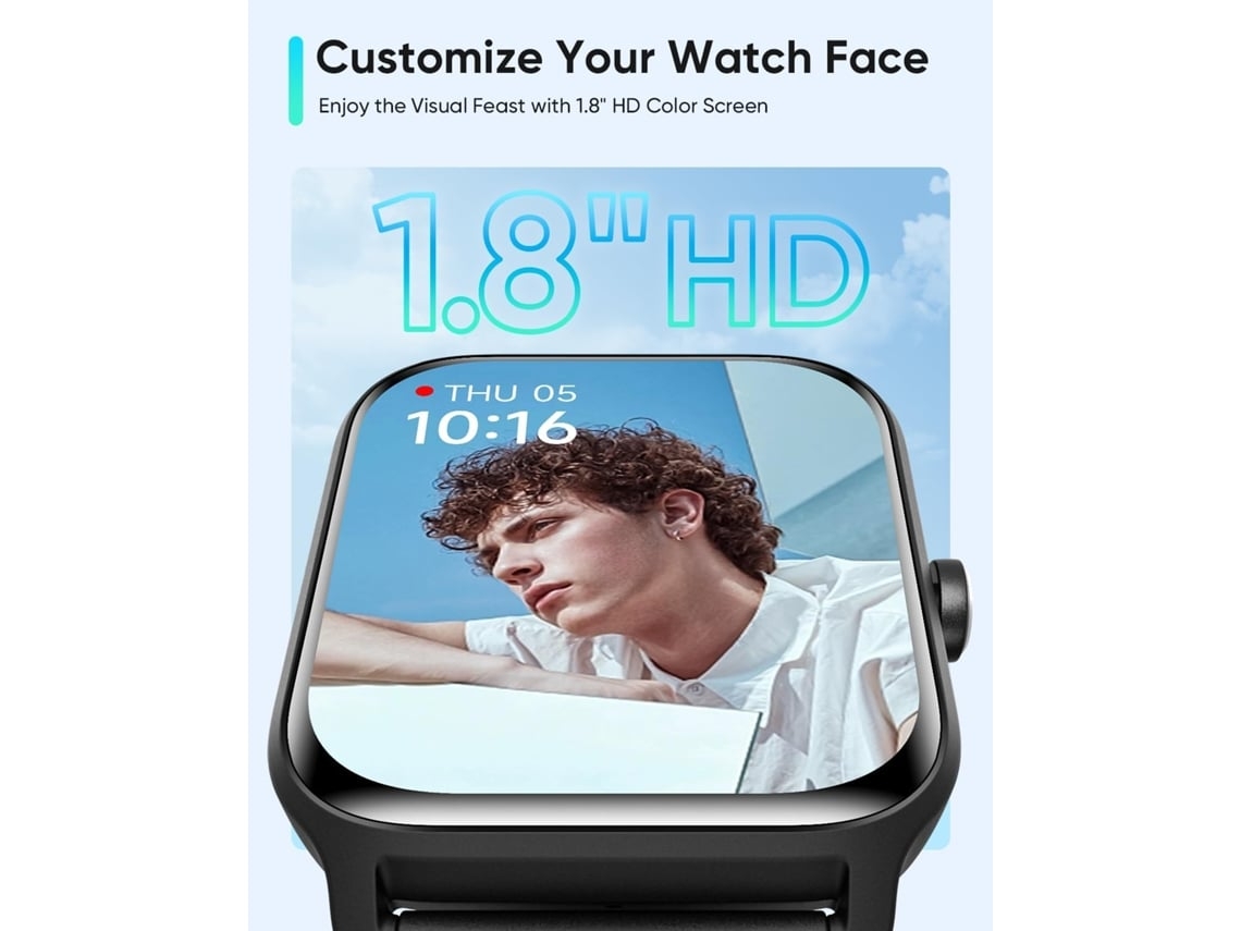 Smart Watch Com Alexa Integrada Tela Hd De 1 8 Ip68 À Prova Dágua Bluetooth Chama Monitor De Saúde Rastreamento De Exercícios Preto Yunzii