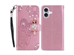 Capa Em Couro Pu, Para Apple Iphone 16 - Ouro Rosa