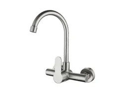 Torneira de Cozinha em Aço Inox Fixada na Parede, com Mangueira Flexível 360° e Dois Furos. Sygo