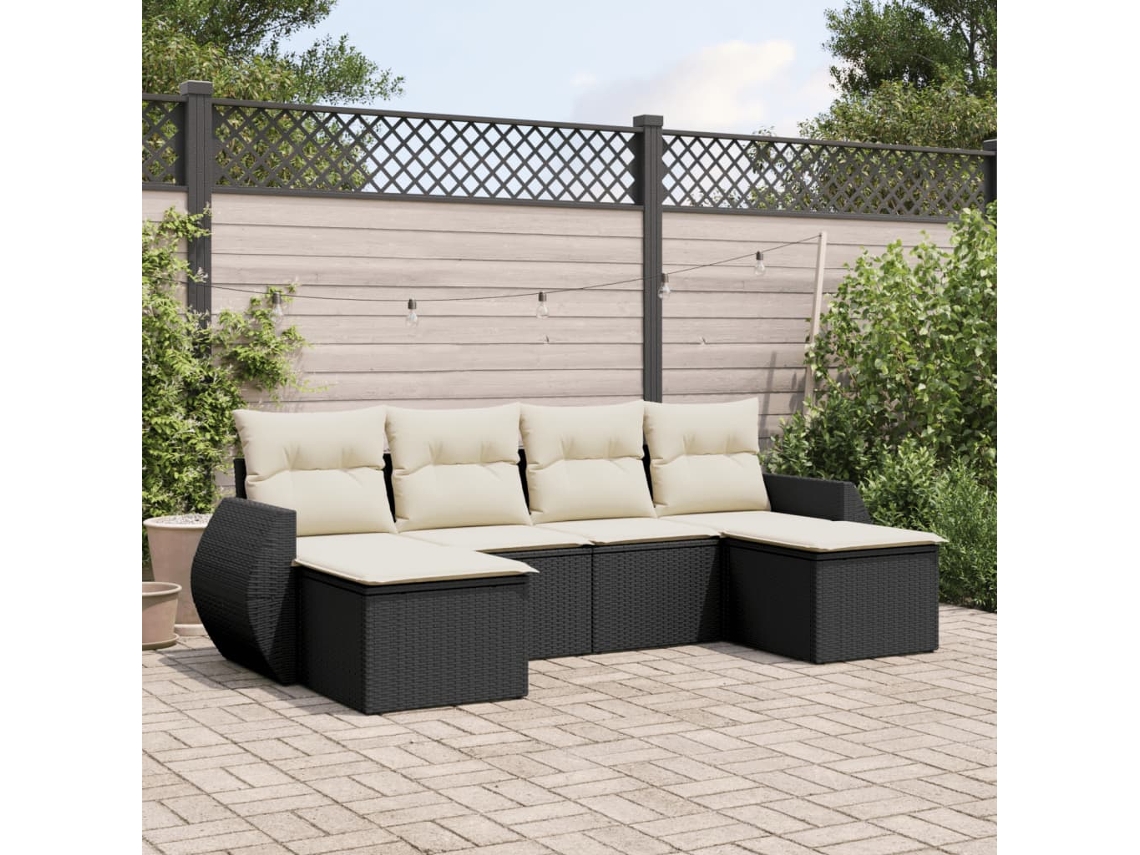 Vidaxl 6 Pcs Conjunto Sofás De Jardim C/ Almofadões Vime Pe Preto