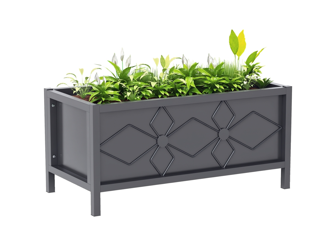 Jardineira Elevada Galvanizada para Exterior com Borda de Segurança, Retangular, 80 X 40 X 38 Cm, Preta. CHEZMOI