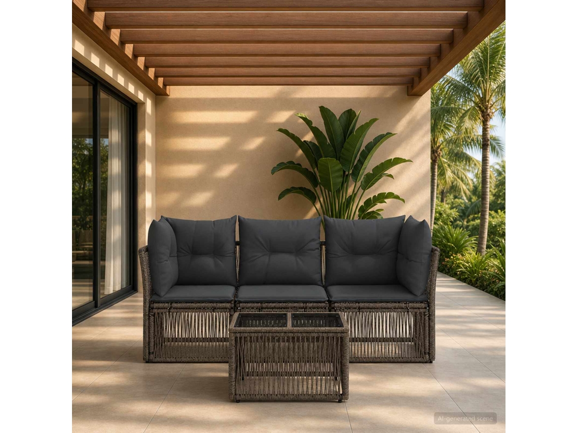 Vidaxl Conjunto De Sofá De Jardim 4 Unid. Cinzento Vime Pe