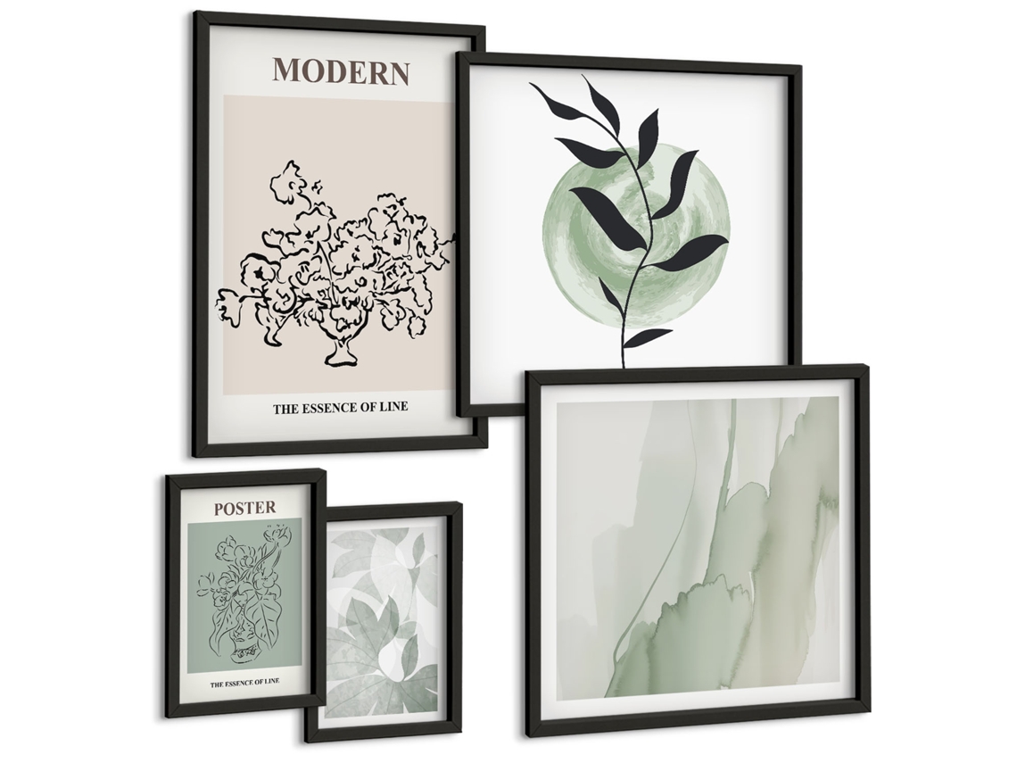 Um Conjunto De Imagens Decorativas Em Uma Moldura Composições Florais Retrô Moldura Preta Quadros Para O Escritório Espelharte (conjunto De 5 Imagens)