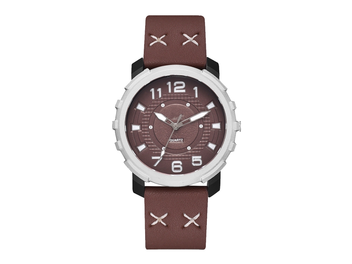 Relógio de Pulso Masculino de Quartzo Casual de Negócio com Pulseira Pu Marrom Escuro