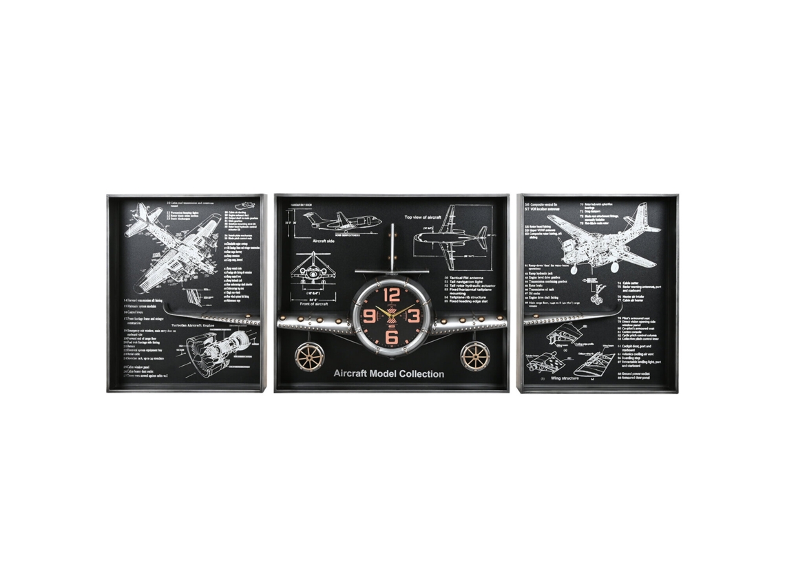 Conjunto de 3 Relógios de Parede, Avião de Metal, Prateados, 175x21x64cm ALEXANDRA HOUSE LIVING