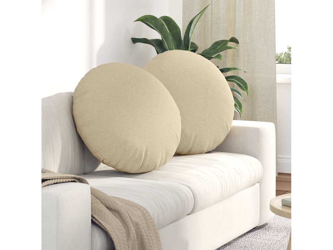 Vidaxl Almofadas De Assento 2 Unid. Tecido Creme Ø60 X 21 Cm