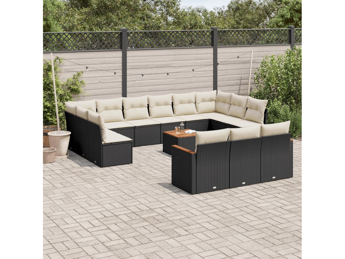 Vidaxl 14 Pcs Conjunto De Sofás P/ Jardim C/ Almofadões Vime Pe Preto