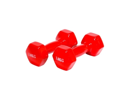 Conjunto de 2 Halteres Pesos 3Kg Exercício Suave, Musculação, Ginásio, Aço Com Revestimento Vinílico Vermelho GE