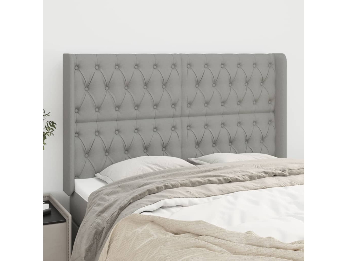 Vidaxl Cabeceira Cama C/ Abas Tecido 163x16x118/128 Cm Cinzento-claro