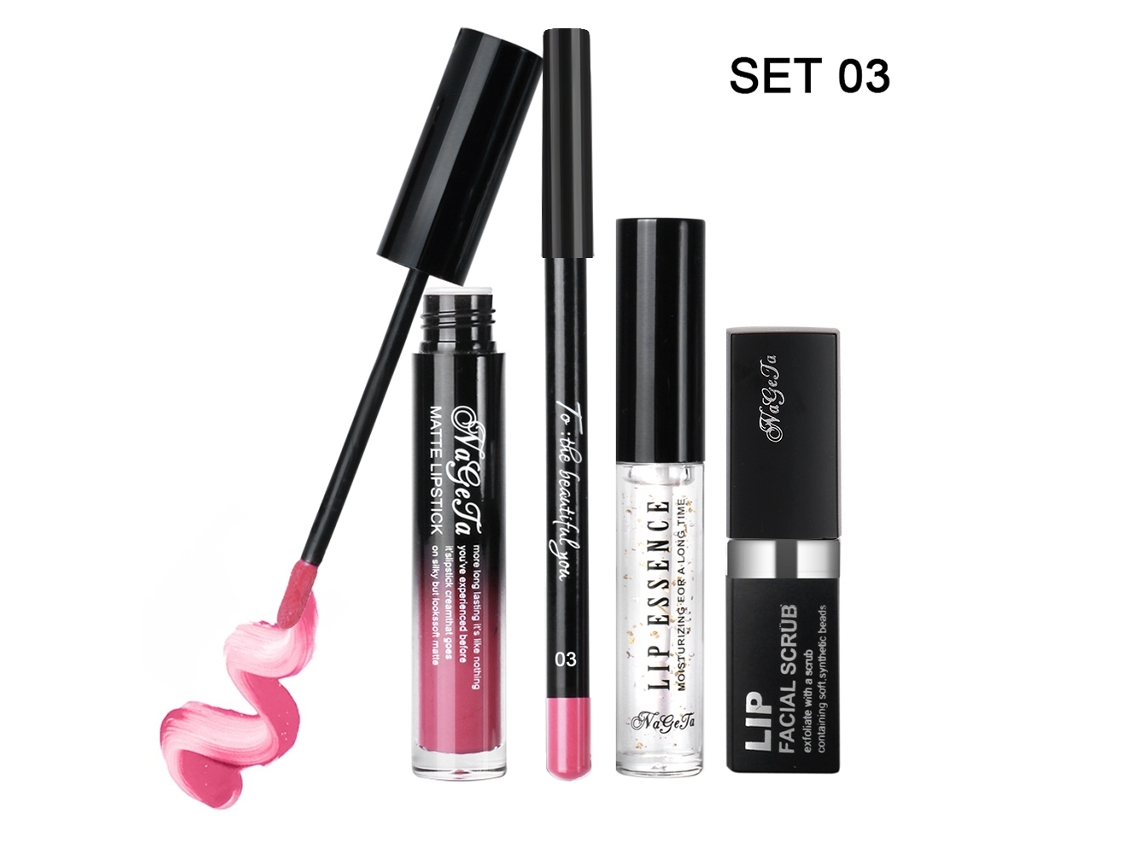 Batom Gloss em Creme Esfoliante com 12 Cores, Essência Líquida para Lábios, Cosmético Labial, 4 unidades, 03