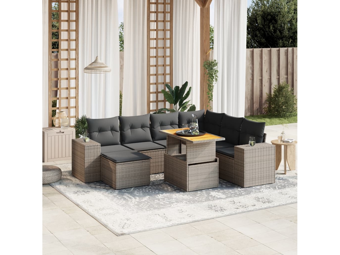 Vidaxl 8 Pcs Conjunto Sofás De Jardim C/ Almofadões Vime Pe Cinzento