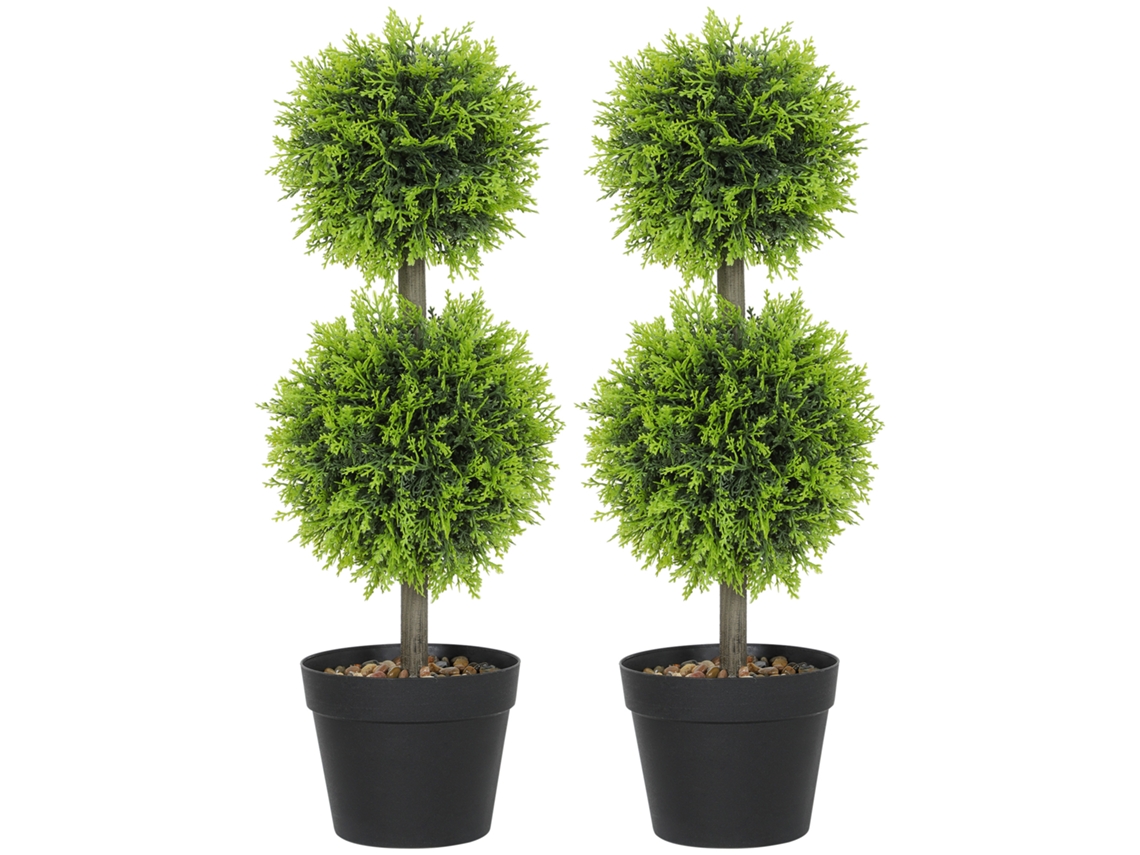 2 Plantas Artificiais Decorativas boules de Buis Artificial 60cm com Vaso verde plástico BTFORUS