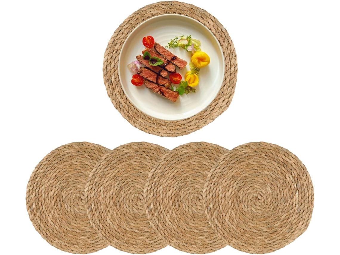 Conjunto 4 Peças Placemat Redondo Rotim Bordo 30cm Diâmetro Dureforward