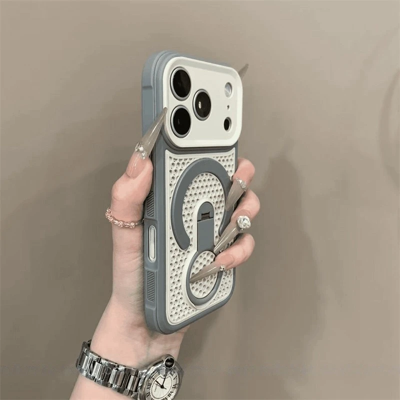Capa De Celular Com Resfriamento (iphone 17 Air Cinza) Com Suporte De Anel E Moldura Magnética.