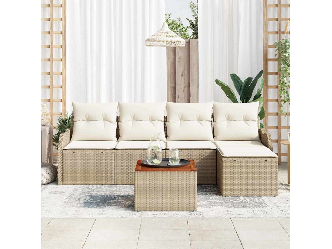 Vidaxl Conjunto De Sofá De Jardim 6 Unid. Bege Vime Pe