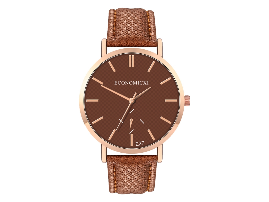 Relógio de Pulso de Quartzo Casual Unissex com Pulseira de Pu Mostrador Redondo Café