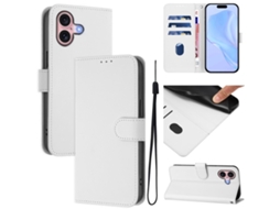 Capa De Couro Sintético Para Iphone 16 - Toque Suave - Cor Sólida - Com Cordão