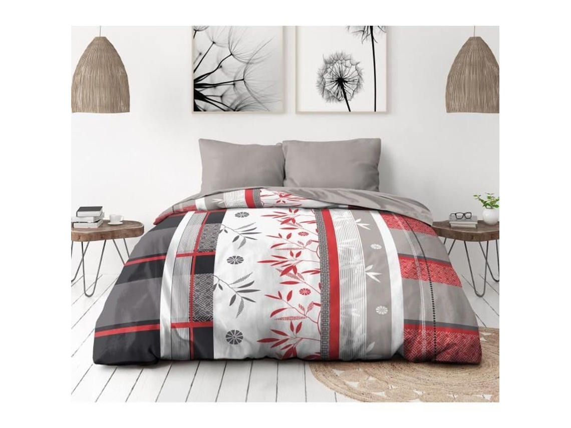 Conjunto de cama Shikuoka em microfibra, capa de edredom 240 x 260 cm, 2 fronhas 63 x 63 cm, azul, Home Linge Passion